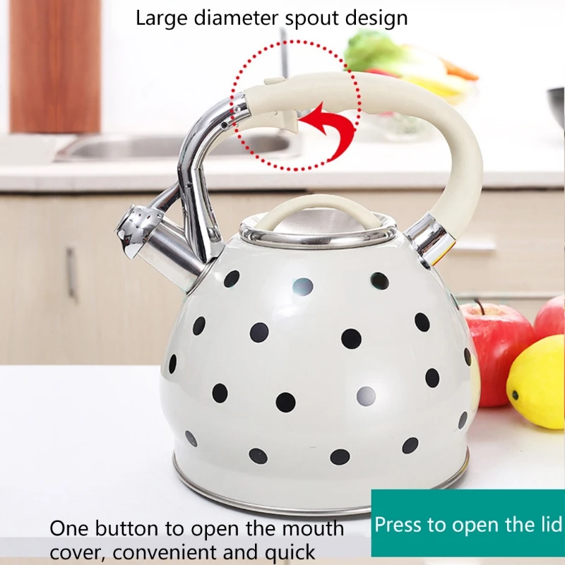 

2021 New 3.5 L Stainless Steel Tea Kettle Dots Whistling Stovetop Teapot Teakettle with Ergonomic Handle Water Pot Kitchenware