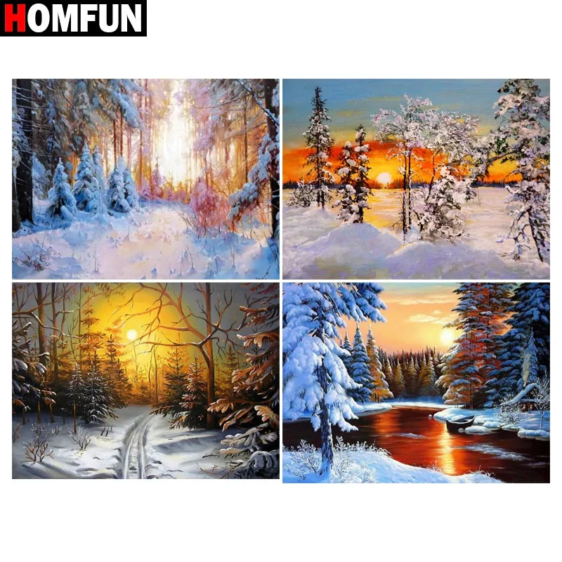 

Алмазная картина HOMFUN «лес зима снег», вышивка из смолы, 5D алмазная живопись «сделай сам», ручная работа, вышивка крестиком, подарок