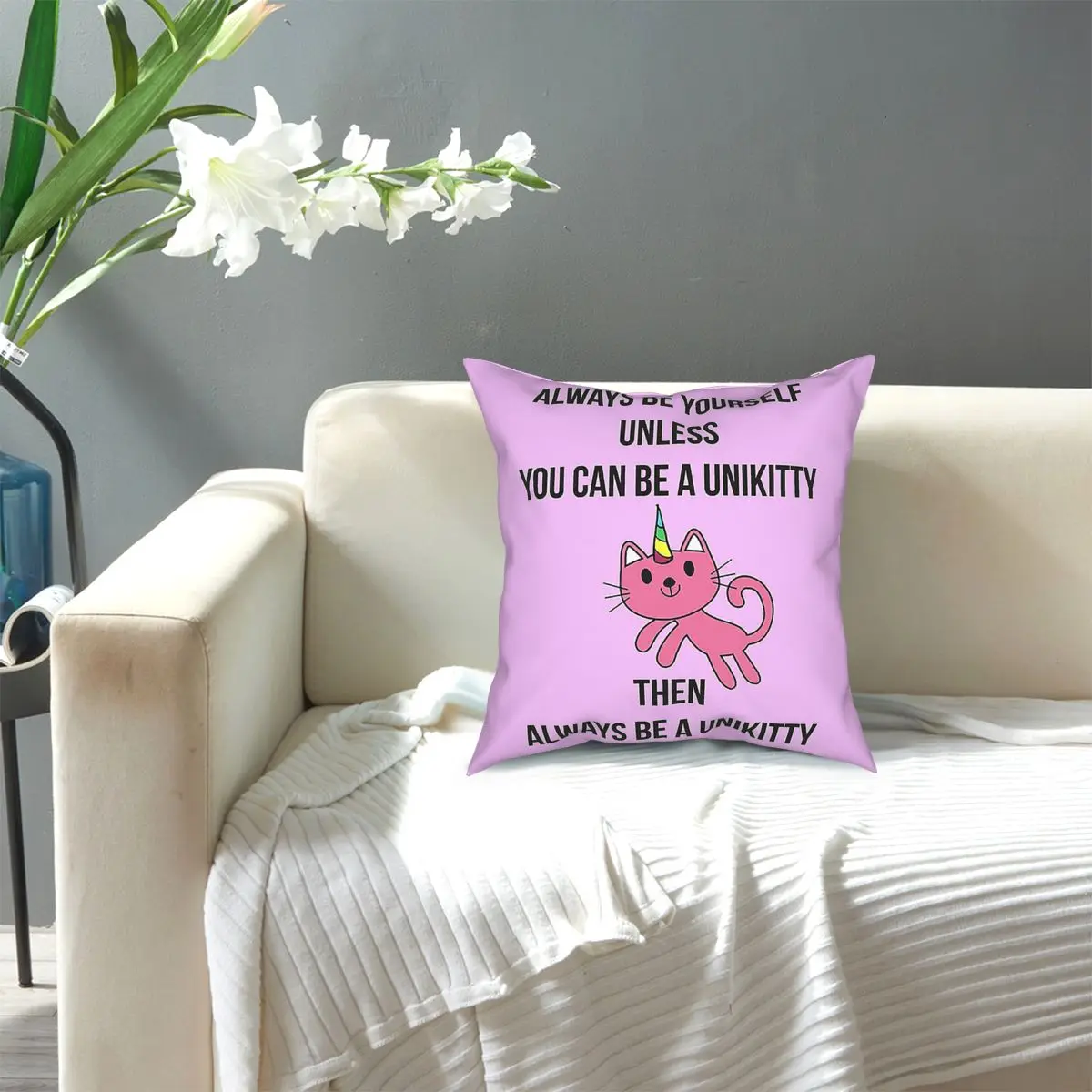 

Always Be Yourself UniKitty T Shirt Unicorn Throw Pillow Cover Polyester Cushions for Sofa Customized Pillowcover Home Decor