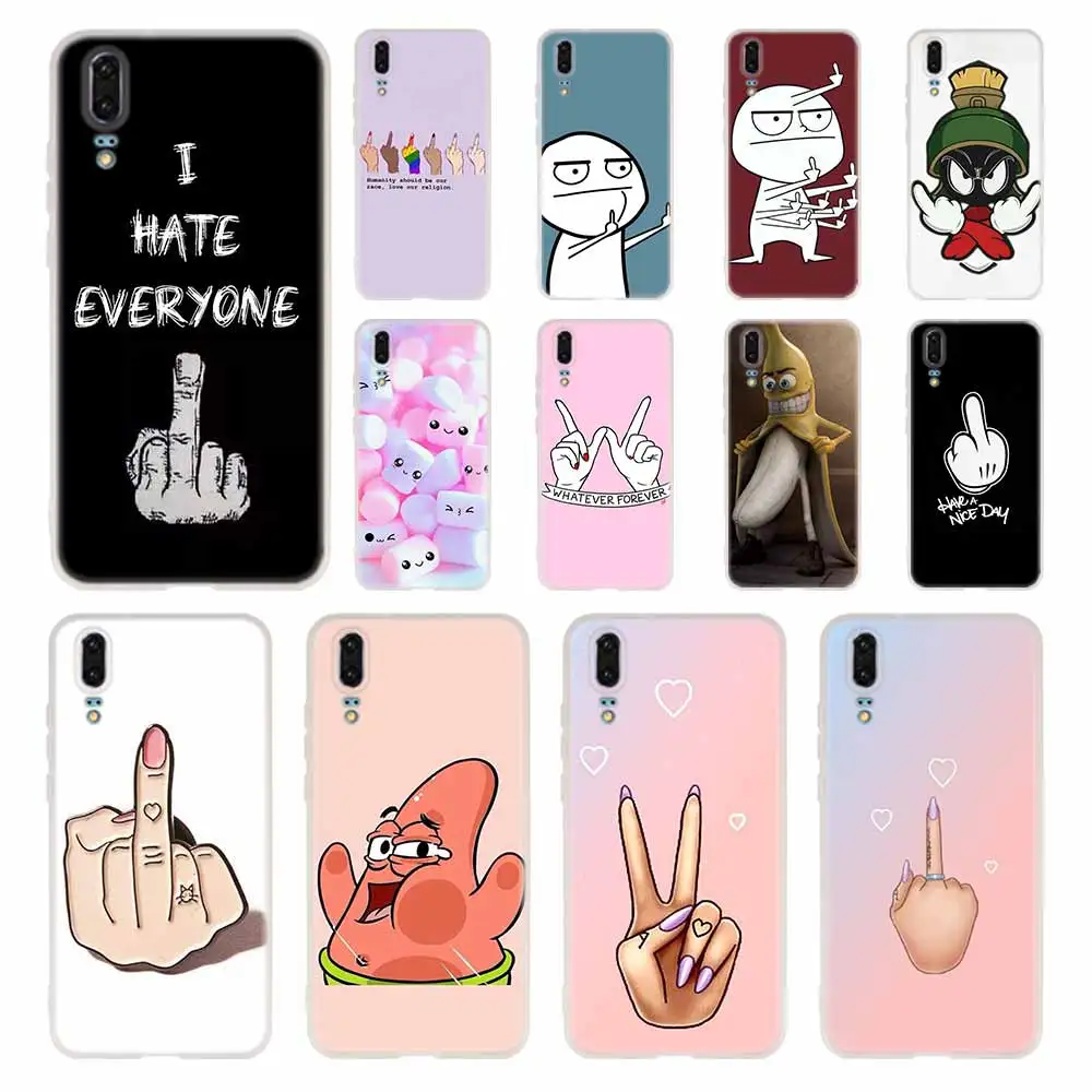Мягкий силиконовый чехол для телефона с изображением лица и среднего пальца