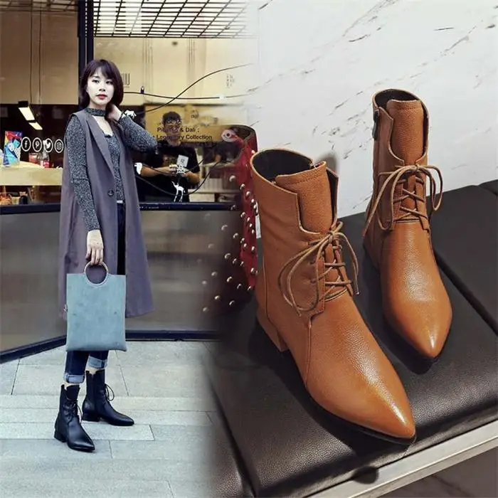 Модные ботинки женские Ботинки martin с острым носком 2019 г. Женская обувь на высоком