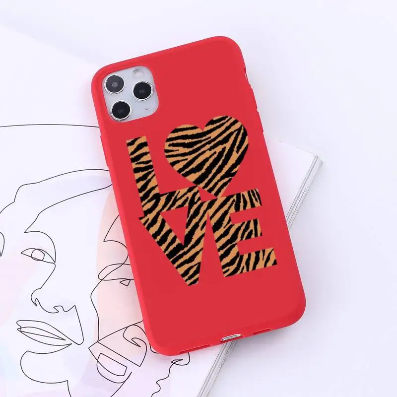 

LOVE Leopard Phone Case Red Candy Color for iPhone 6 7 8 11 12 s mini pro X XS XR MAX Plus