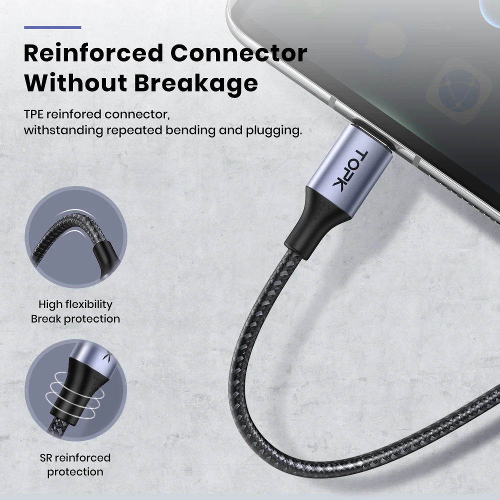 TOPK AN10 3A Micro USB Type C зарядное устройство для телефона зарядный кабель шнур Быстрая