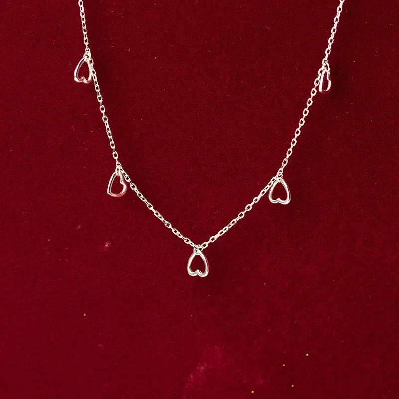 

A00843 Pretty 925 Sterling Silver Fashion Minimalist Love Heart Chain Necklace for Women Party Wedding Jewelry Accessories