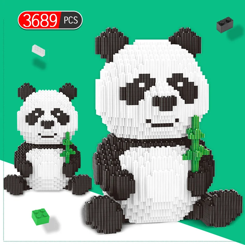 

3689PCS panda mini building blocks animal set pet creative bricks assembly figure construction 3d diamond forest