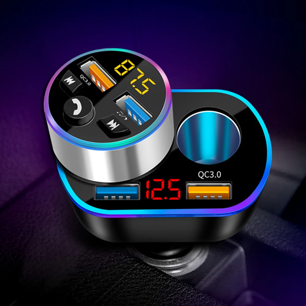 Car Charger 12/24V Lighter Adapter Splitter with Dual USB Digital Voltmeter LED Night Light QC 3.0 Fast Charge for Phone Tablet |