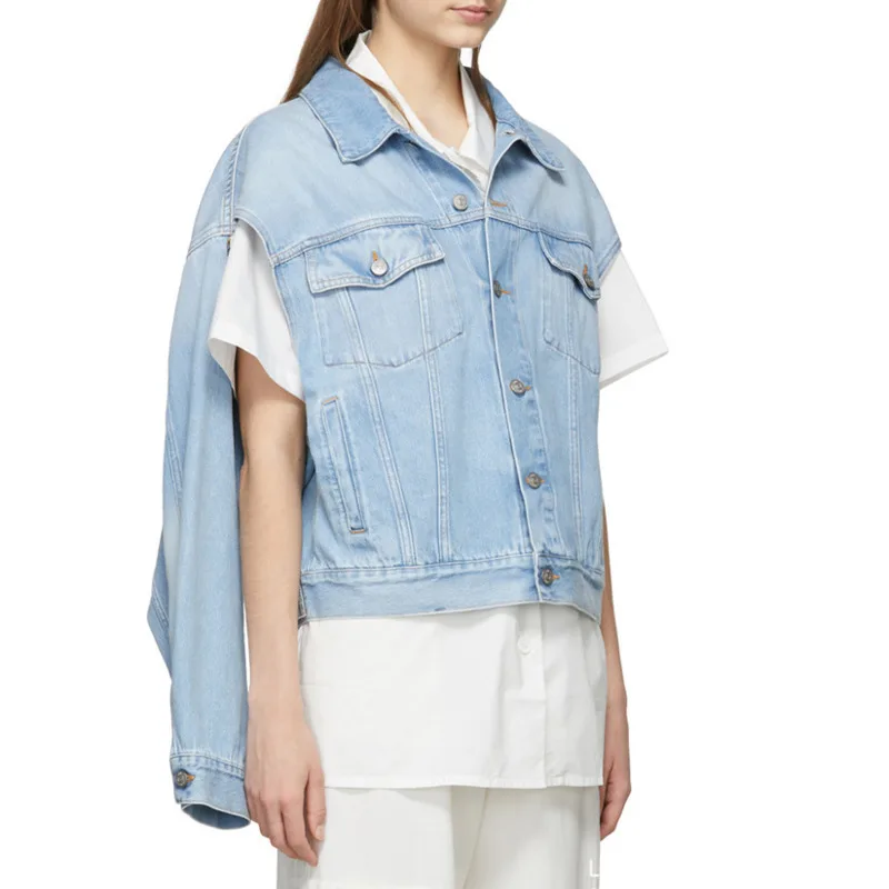 DEAT 2020 autumn and winter turn-down collar lantern sleeves single breasted two ways wearing vintage denim jacket WJ04405L | Женская