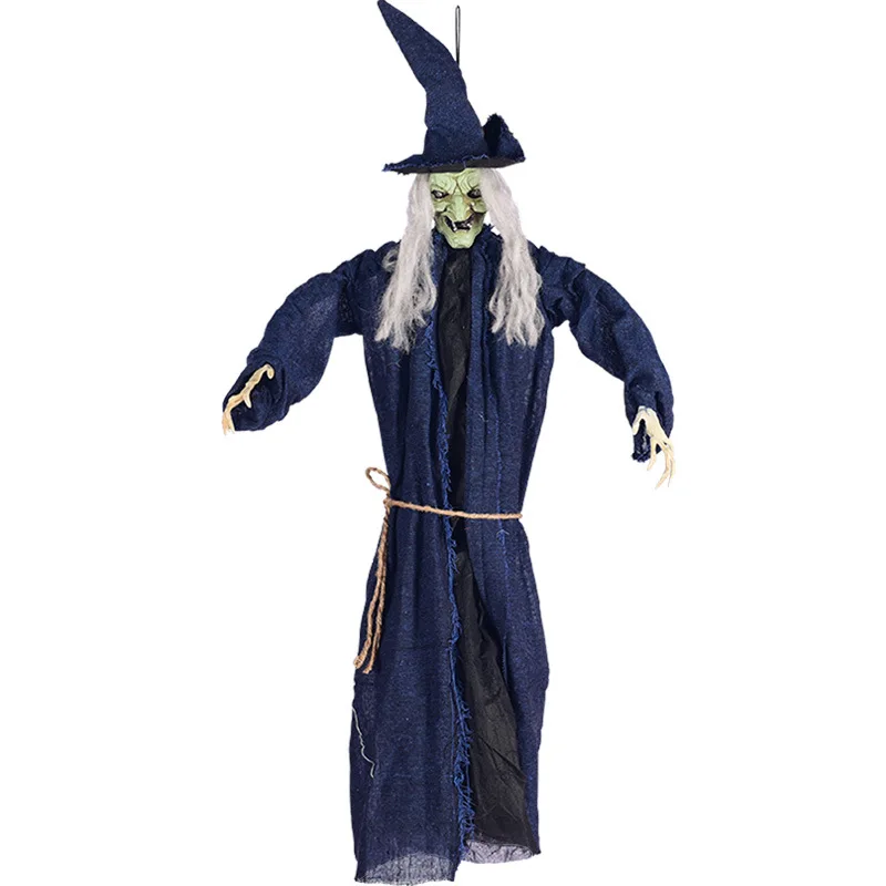 

Halloween Bar Haunted House Decoration Witch Little Hanging Ghost Blue Horror Theme Scene Arrangement Eyes Glowing Voice Switch