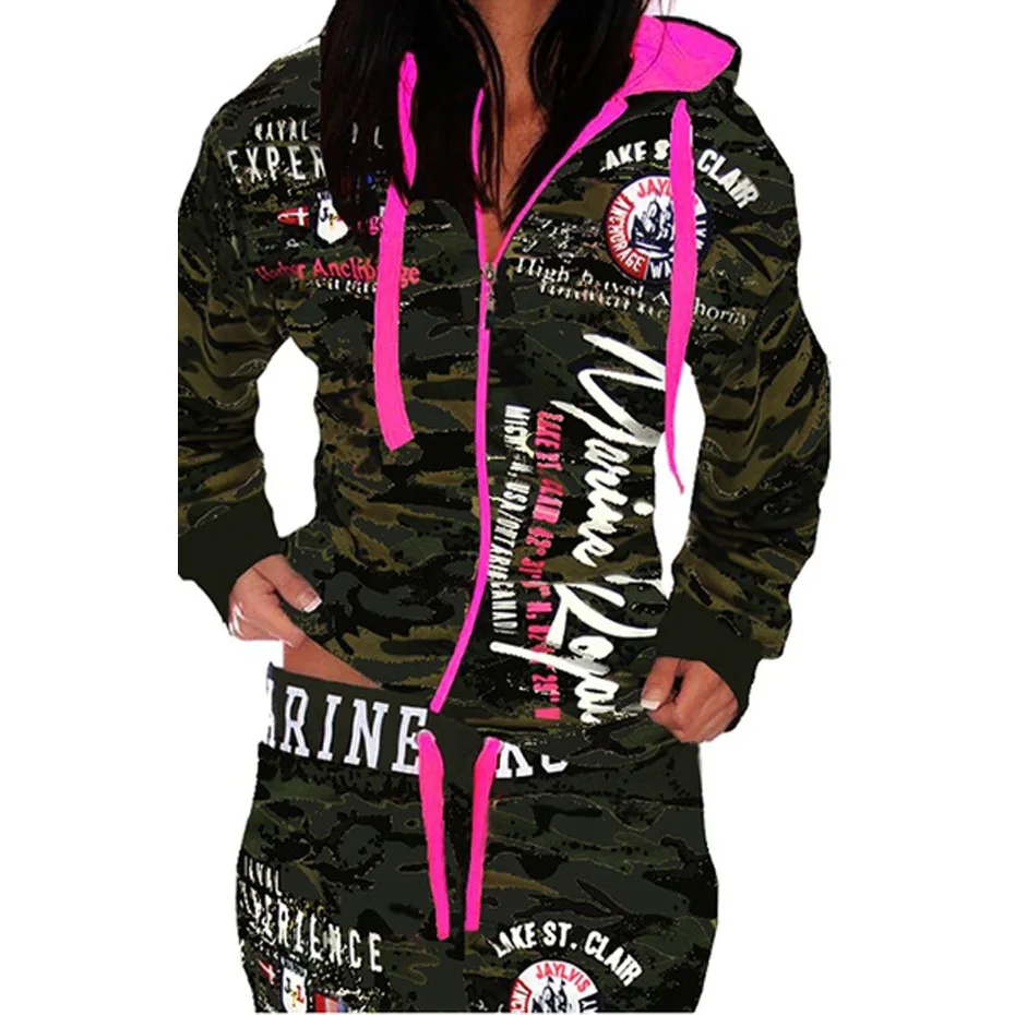 

Vogue Nice Spring Women 2 Piece Set Tracksuit Set Women Outfit Hooded Sweatshirt Trousers Printing Zipper Track Suit Set Femme