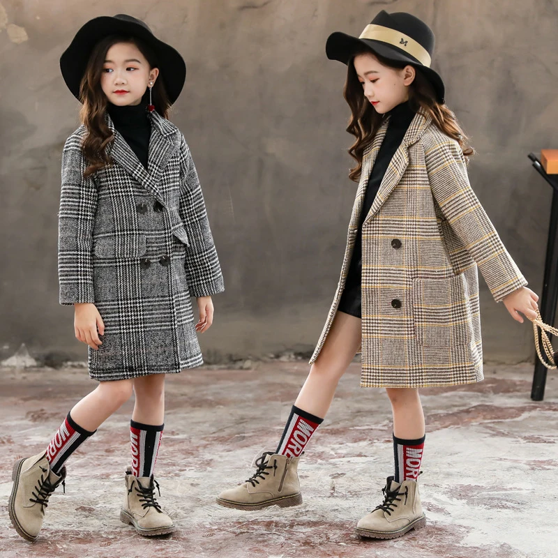 Детское длинное шерстяное пальто для девочек зимняя верхняя одежда детей