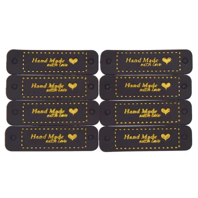 8pcs black gold Модные кожаные аксессуары для самостоятельного пошива одежды, декорированные этикетками, ручная работа, джинсовые мешки с принтом сердца, новогодние украшения - Цвет: 8pcs black gold