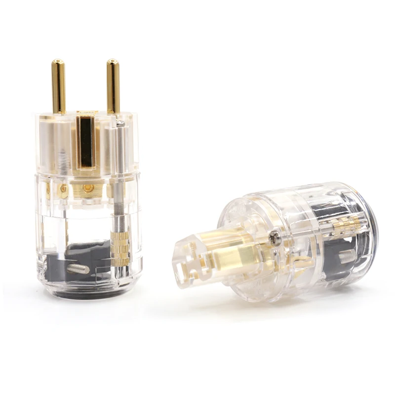 

HIFI Transparent Gold Plated EUR Schuko Power Extension Plug IEC Female Connector 1pair Male&Female Plug