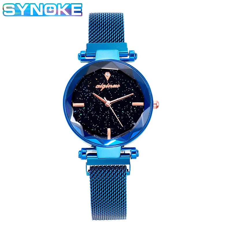 

Роскошные женские часы SYNOKE, Дамские Кварцевые часы с ночным небом и бриллиантами, простые наручные часы с ремешком из сплава для женщин, Лид...