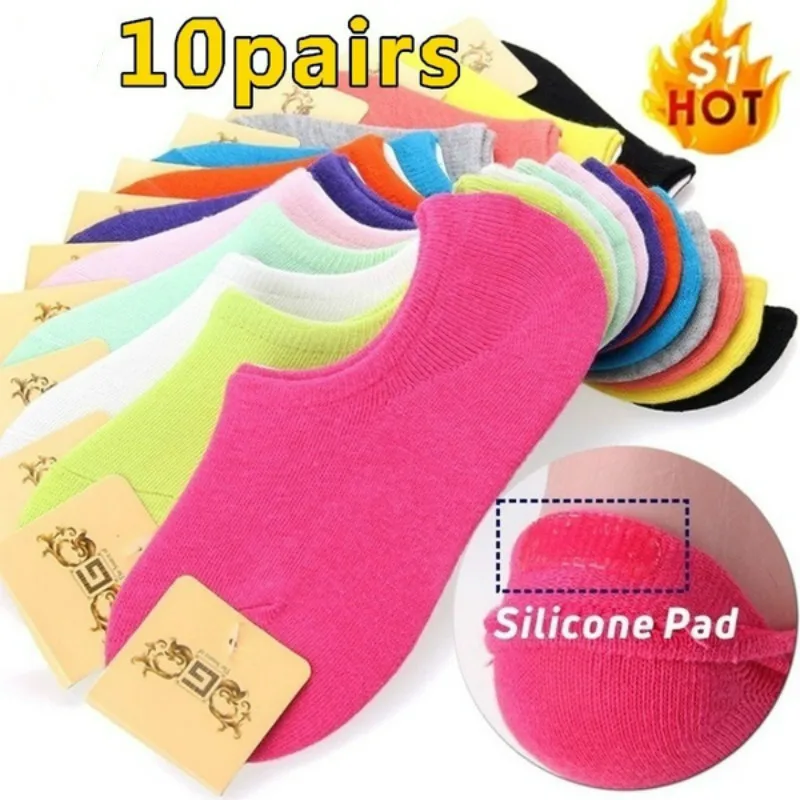 10 пар/упак. женские невидимые нескользящие носки лоферы с подкладкой из хлопка