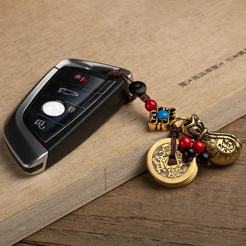 Винтажный латунный брелок для денег и сумок подвеска ручной работы веревка