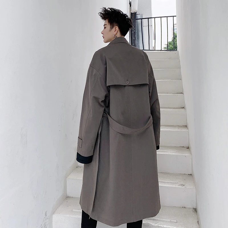 

Men Double Breasted Loose Long Casual Trenchcoat Outerwear Male Streetwear Vintage Trench Jacket Overcoat