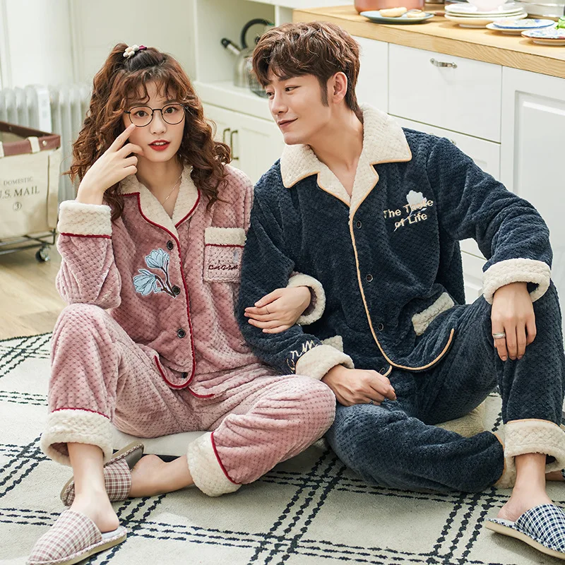 Long sleeved flannel in autumn and winter can be worn outside the new suit cardigan lover pajamas men women's home wear | Мужская