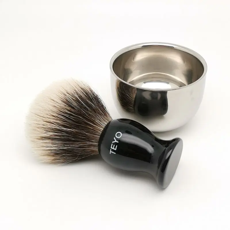 TEYO Two Band Silvertip Finest Badger Hair Shaving Brush and Bowl Set Perfect for Wet Shave Cream Razor Beard | Красота и здоровье