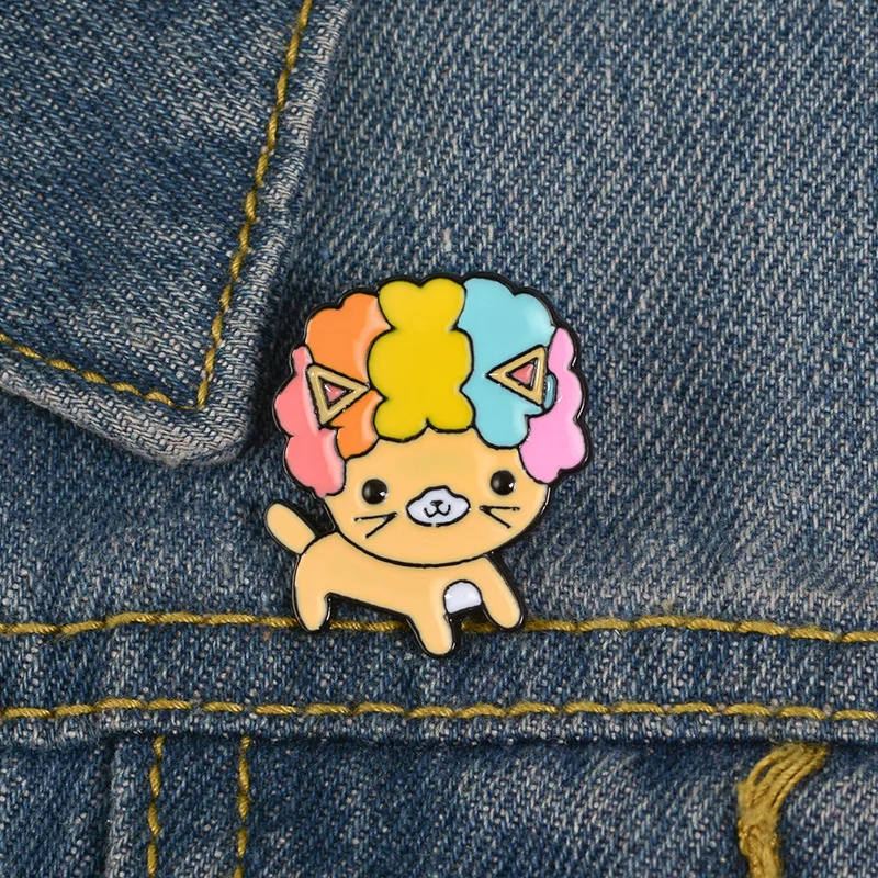 Cartoon Animal Lovely Puppy Rainbow Hair Triangle Brooch wholesale Badge Alloy Metal Enamel Pin Jewelry accessories | Дом и сад