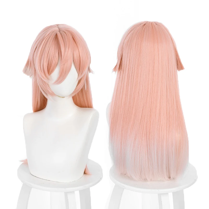 

Game Genshin Impact Yan Fei Cosplay Wig Yanfei Gradient Pink White 60cm Long Heat Resistant Synthetic Hair Wigs + Wig Cap