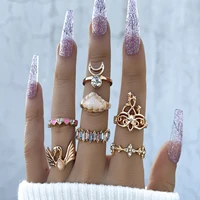 aprilwell 7 pcs cute heart rings set for women vintage crown crystal y2k swan anillos elegant fashion jewelry accessories gifts
