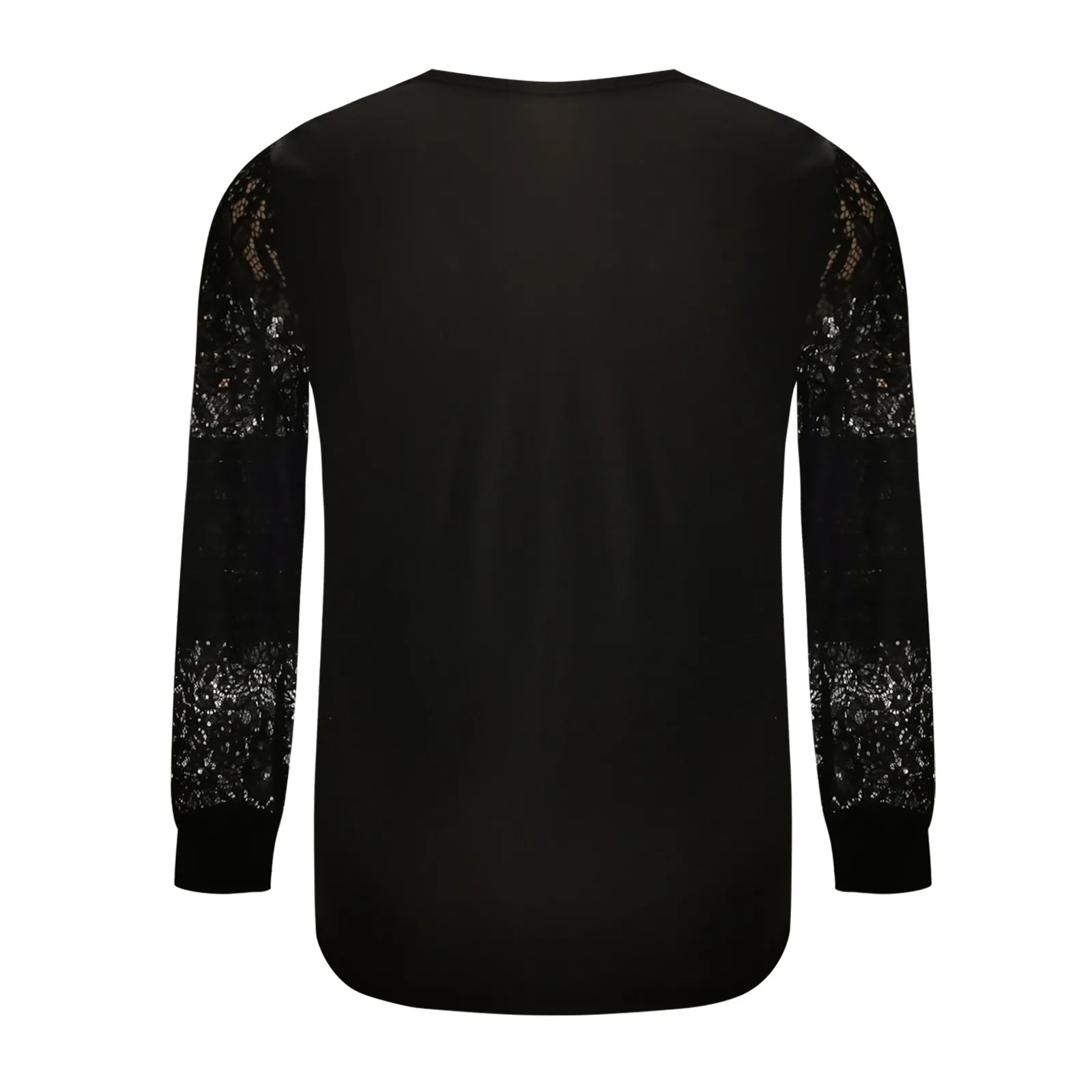 

Fashion Woman Tshirts Sexy Lace Mesh Casual Solid Stitching V-Neck Sexy Long Sleeve Top Women Clothing