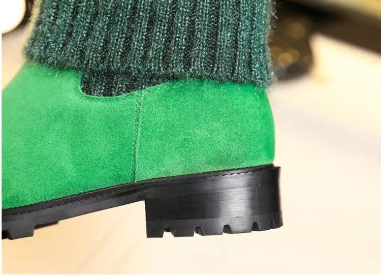 Botas Mujer; зимние вязаные сапоги; женские сапоги до середины икры; Bota Feminina; обувь со стразами; женские эластичные сапоги; Botines Mujer; коллекция года; Zapatos De Mujer