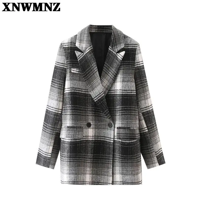 

XNWMNZ Women's fashion wool coat new autumn and winter loose Korean check coat
