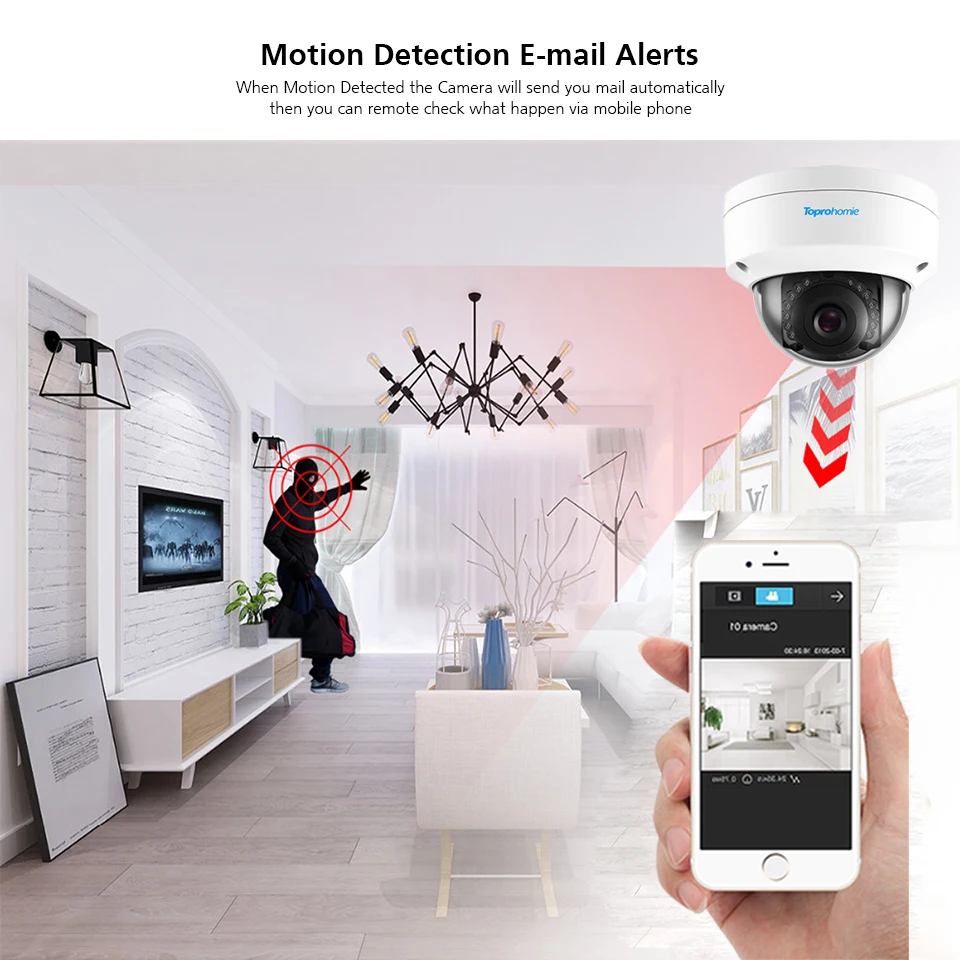 Камера видеонаблюдения TOPROHOMIE H.265 антивандальная купольная камера безопасности 16