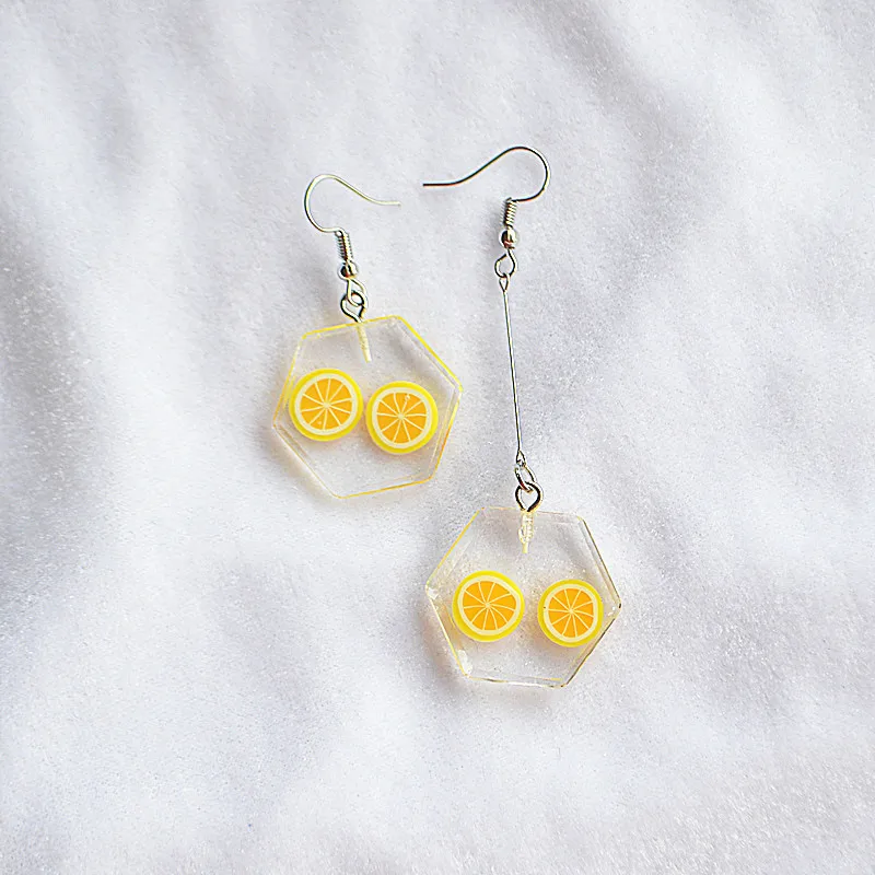 Корейский Цвет патч личного прозрачный фрукты из смолы серьги Творческий розово