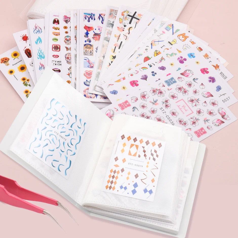 20 страниц 40 слотов наклейка для ногтей книга + Пинцет + случайный слайдер для ногтей прозрачный фотоальбом хранение коллекционирования держатель чехол