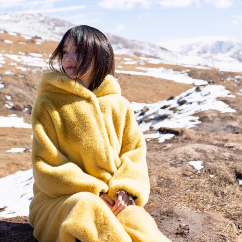 Новая имитация норки шуба женская длинная секция свободная Толстая теплая меха