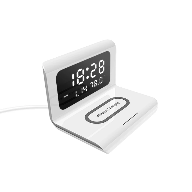 

Alarm Clock With For Qi Wireless Charging Pad Compatible With For Smartphone Alloy Led Digital Clock Sound Control Function