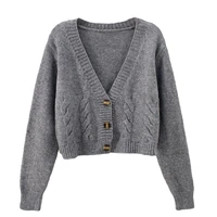 autumn winter new 2021 v neck short cardigan female twist sweater coat fall single breasted high waist women knitted jacket tops