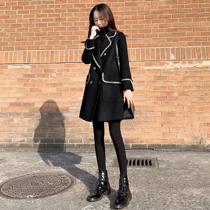 

Fashionable Joker Women's Autumn and Winter New Black Thick In the long section Loose Straight Woolen Coat ladies coats