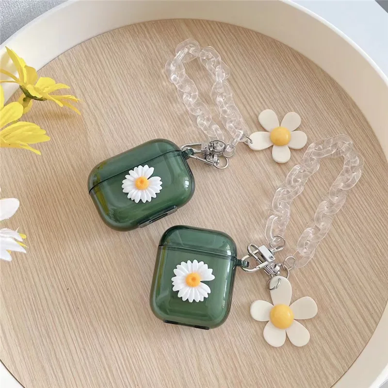 

Cute Daisy Flower Case for Apple Airpods 1 2 3 Case Bracelet Chain Case for AirPods Pro Case Bluetooth Earphone Accessories