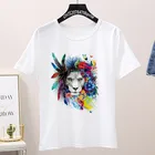 Женская футболка с рисунком волка, тигра, Льва, пера, белая футболка в стиле Харадзюку, повседневная женская футболка с рисунком животных, уличная одежда