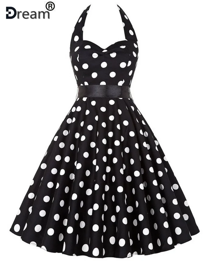 Женское винтажное платье в горошек с широкой юбкой | Женская одежда