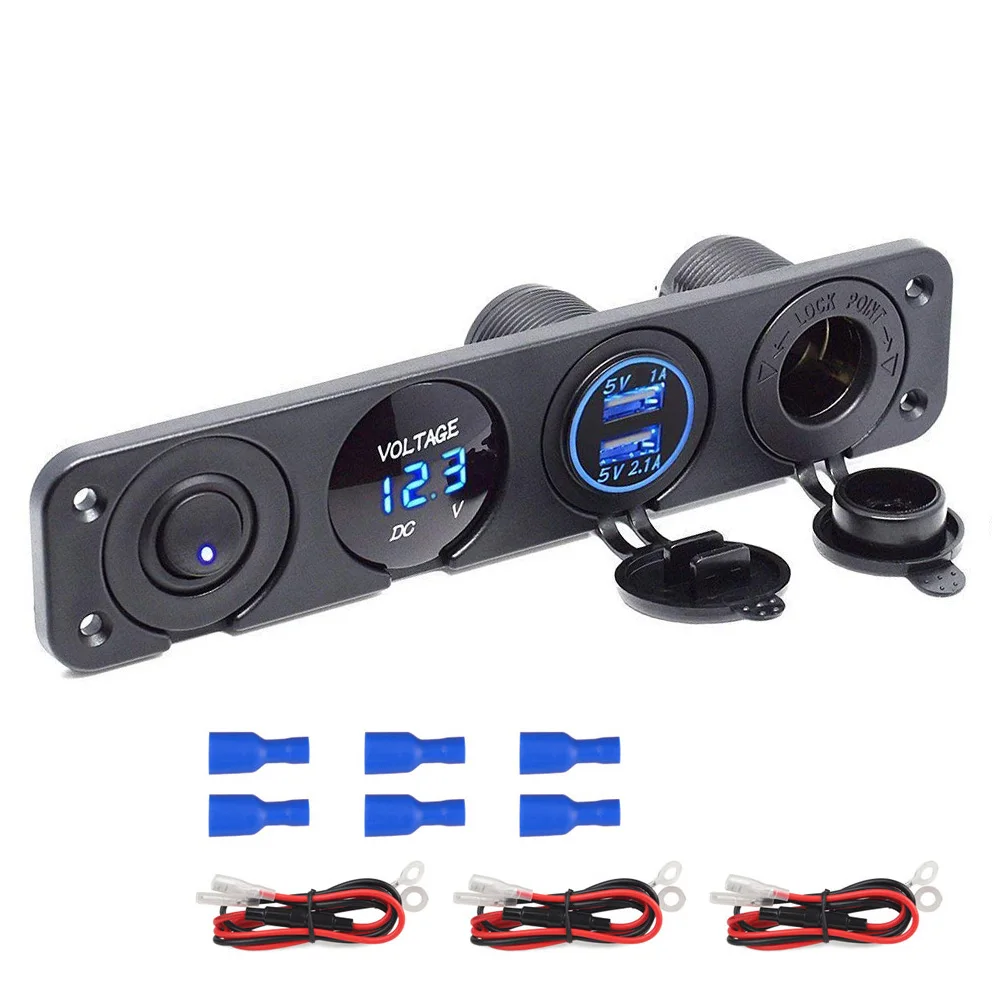 Светодиодный вольтметр дисплей с 4 отверстиями фонарь гнездом прикуривателя 12 В