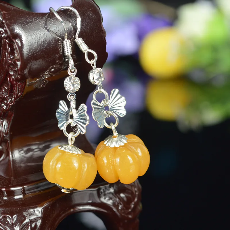 

Natural pumpkin jade earrings with 925 sterling silver drop earrings jewelry earrings women jade jewelry christmas earrings