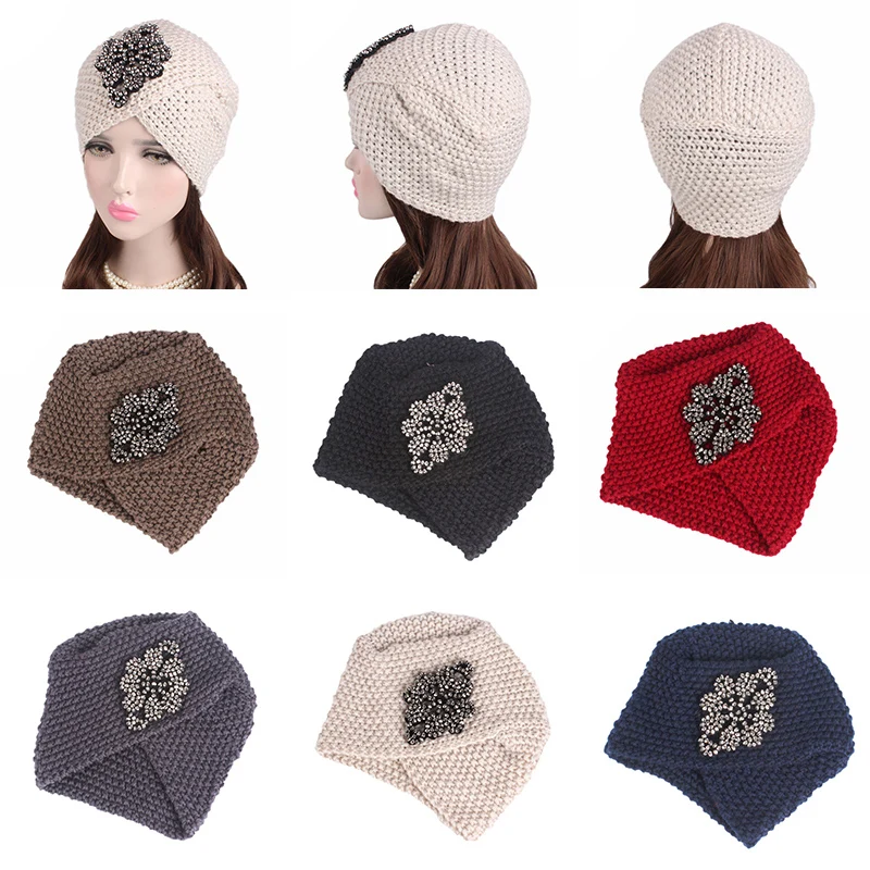 Винтажная мусульманская женская шапка тюрбан Повседневная теплая однотонная