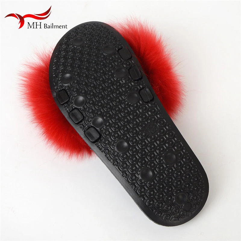 

Summer Luxury Fur Slides Women Fluffy Real Fox Fur Slippers Slipper Home Cute Furry Flat Sandals Indoor Ladies Shoes Size 36-45