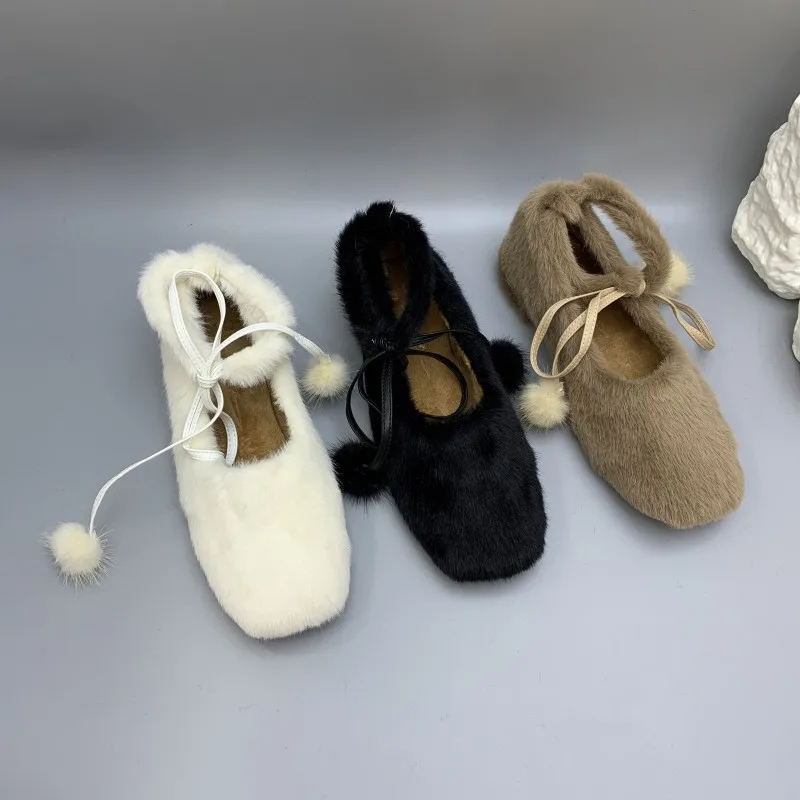 

Туфли женские на меху, с круглым носком, на шнуровке