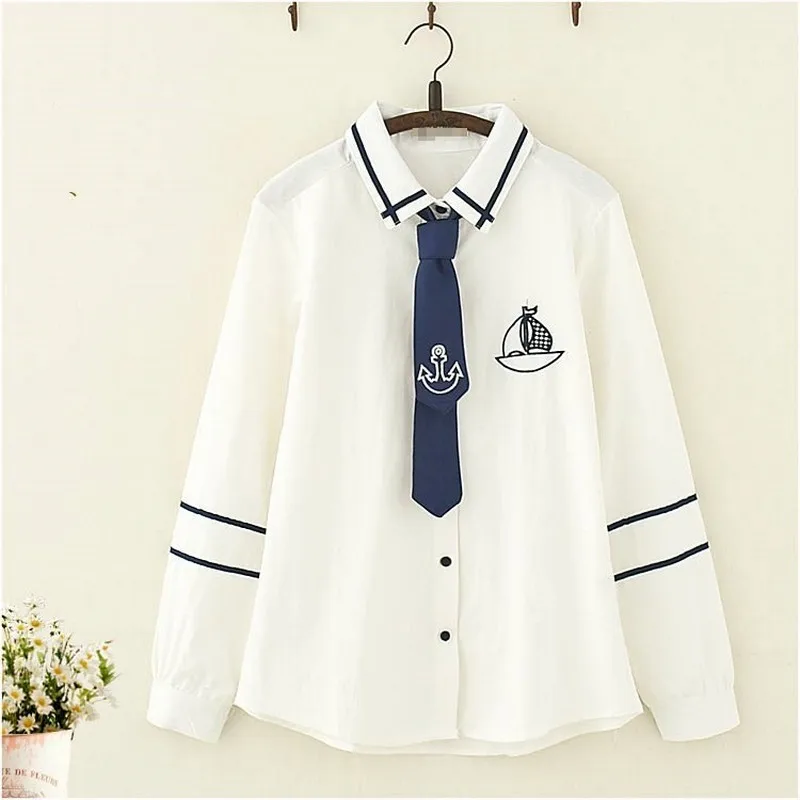 

Блузка с длинным рукавом, рубашка с галстуком, новые Японские Женские рубашки для студентов, топ, мягкая блузка с рисунком, летняя женская бл...