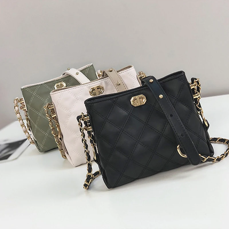 

Women Bag Korean Style Fashion Mini Solid Color PU Metal Shoulder Bag Fashion Messenger Handbag Simple Female Crossbody Bag