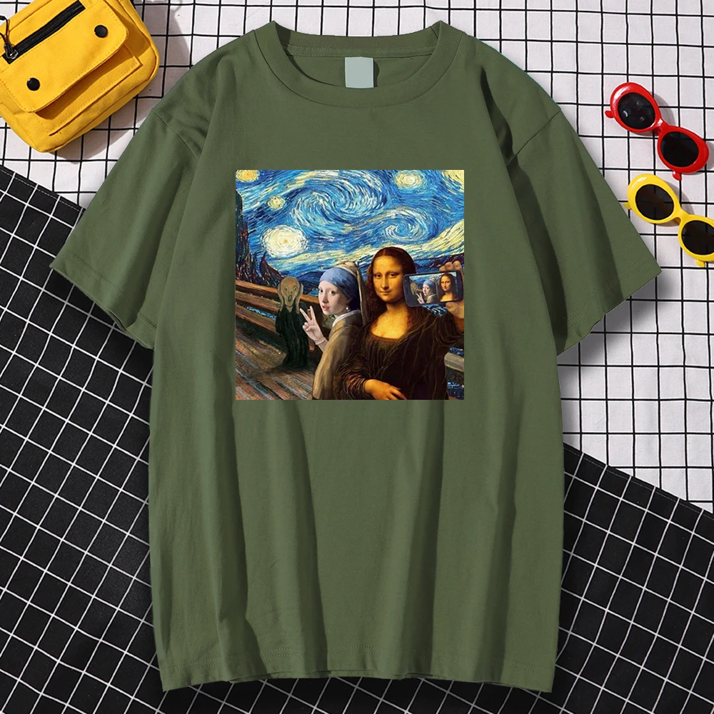 Футболка мужская дышащая брендовая тенниска с забавным принтом Моны Лизы