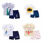 Комплект с коротким рукавом для мальчиков, Детская летняя одежда, Детская Хлопковая футболка, Детский комплект из 2 предметов для отдыха, одежда для маленьких девочек
