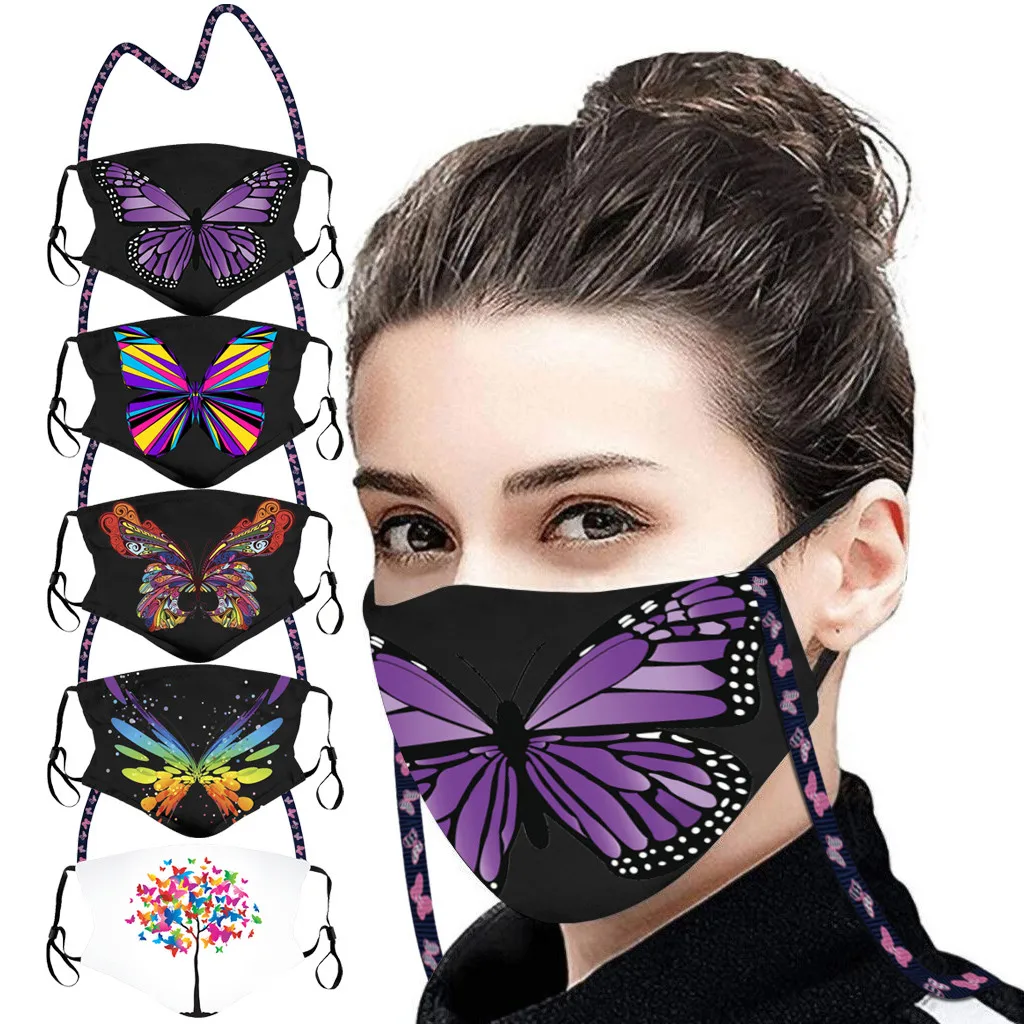 

5PC Adult's Butterfly Outdoor Cotton Washable Reusable Hang Neck Face Masks