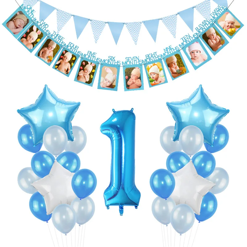 Розовый синий с днем рождения воздушные шары баннеры для мальчиков и девочек