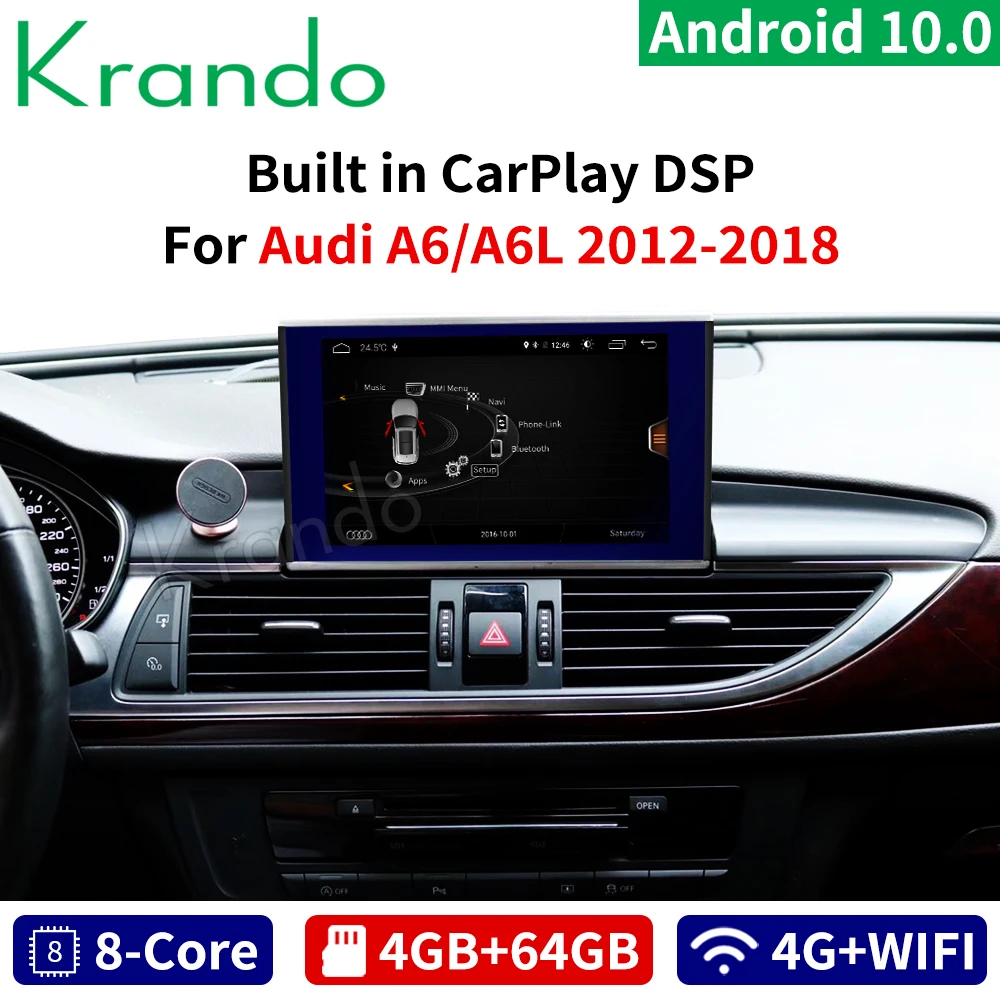 Автомагнитола Krando Android 10 0 4 + 64 ГБ для Audi A6 A6L 2012 2018 8 дюйма Dvd навигация